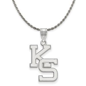 Sterling Silver Kansas State Large 'KS' Pendant Necklace - 20 In